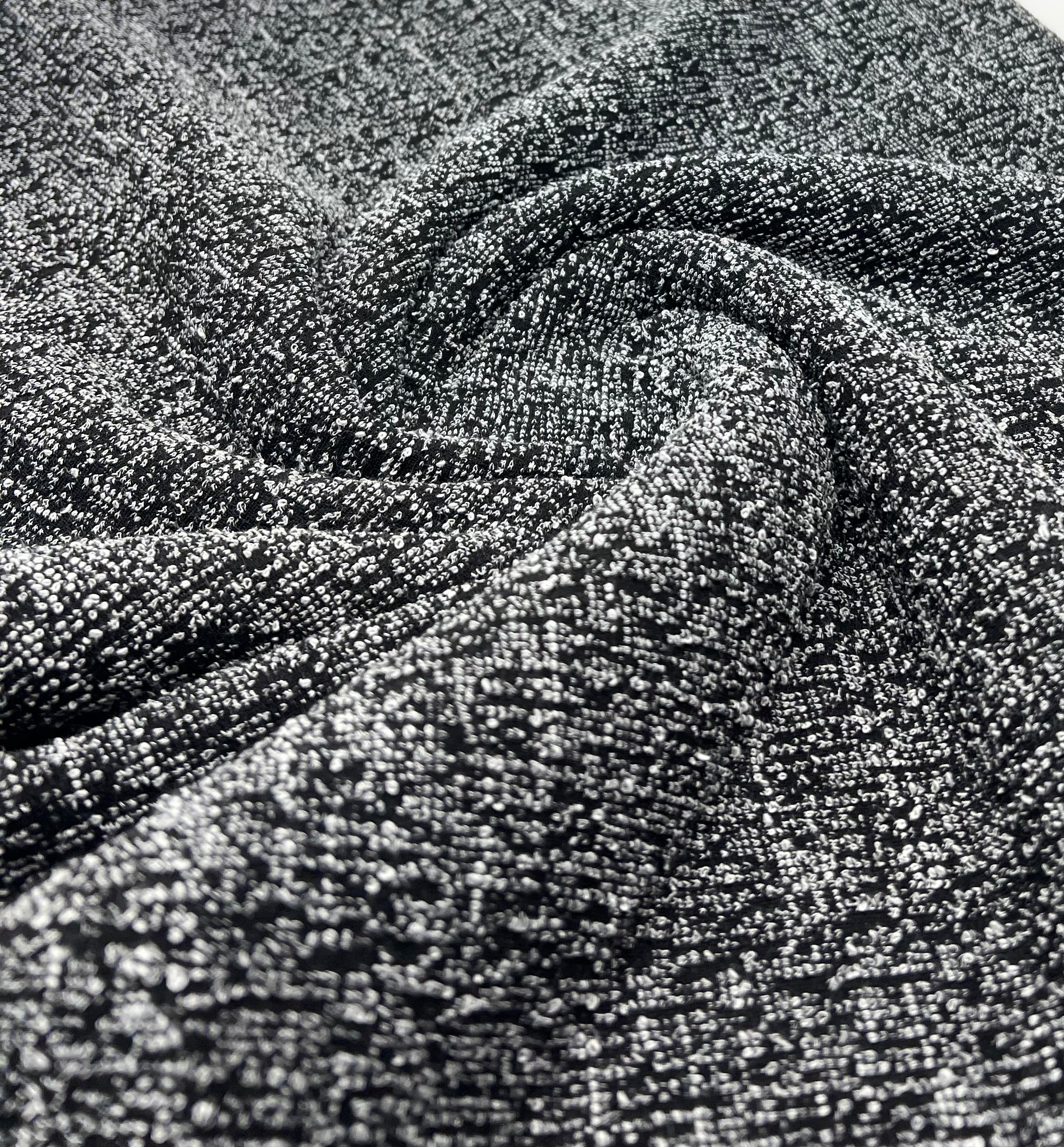 Black Grey Slubbed Knit Textured Stretch Fabric